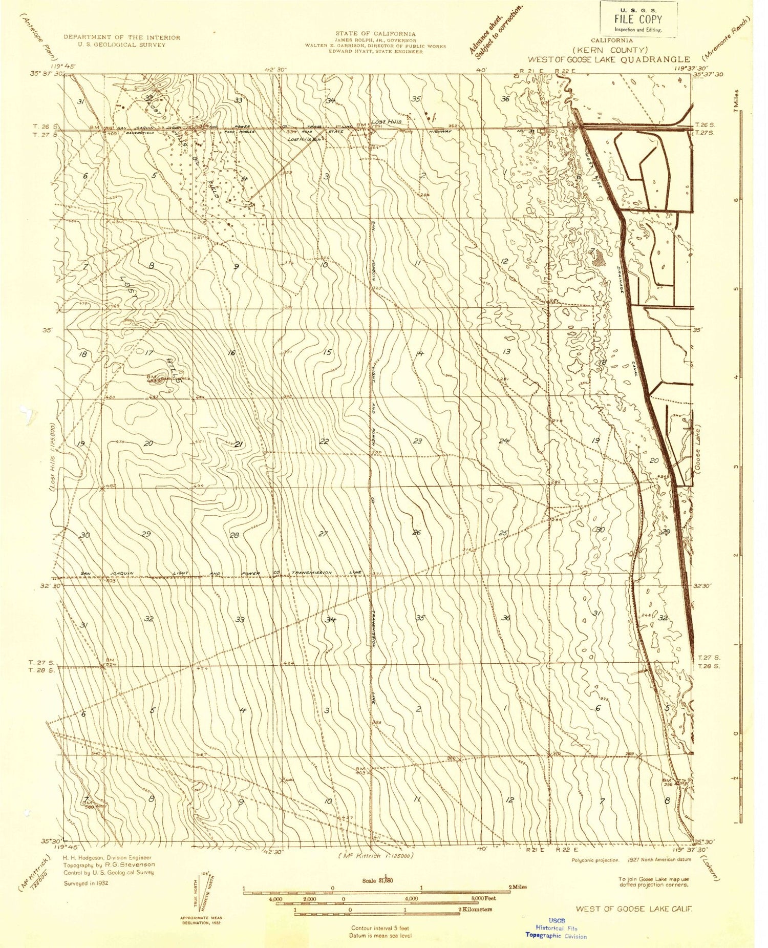 Classic USGS Lost Hills California 7.5'x7.5' Topo Map Image