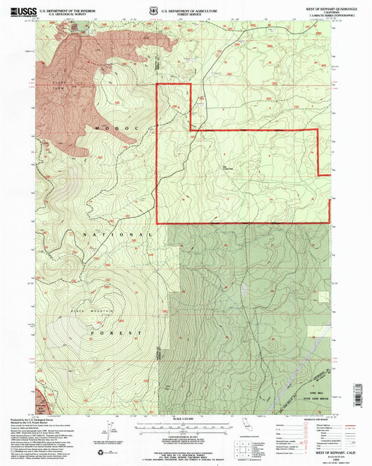 Classic USGS West of Kephart California 7.5'x7.5' Topo Map Image