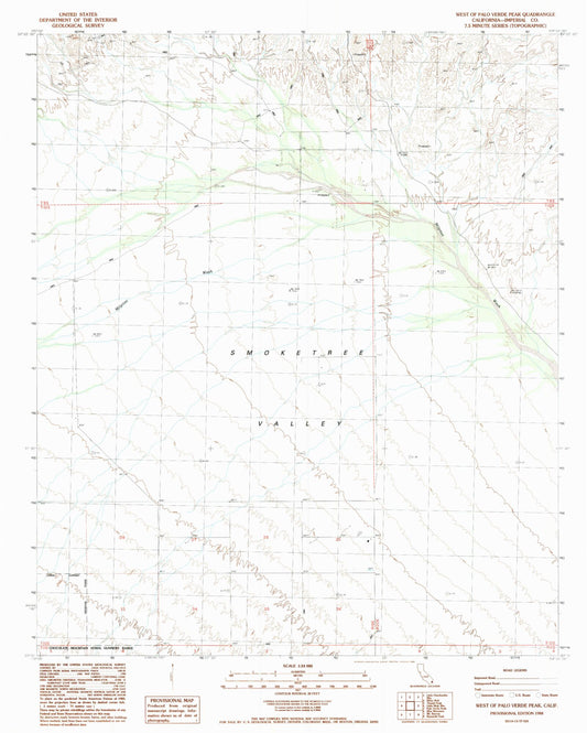 Classic USGS West of Palo Verde Peak California 7.5'x7.5' Topo Map Image