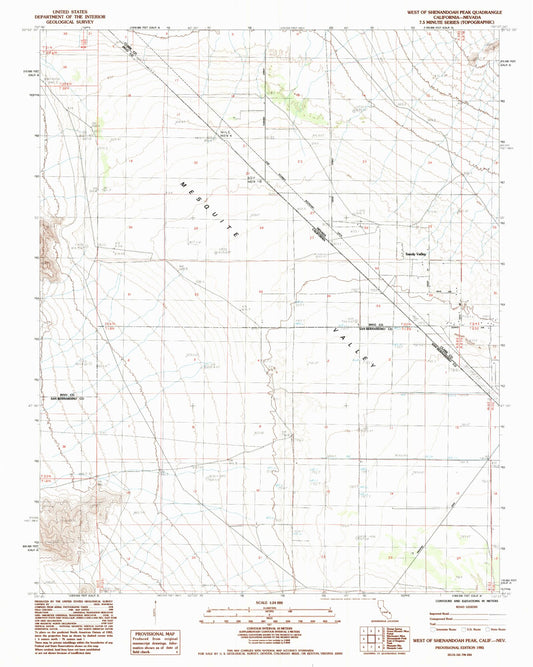 Classic USGS West of Shenandoah Peak California 7.5'x7.5' Topo Map Image