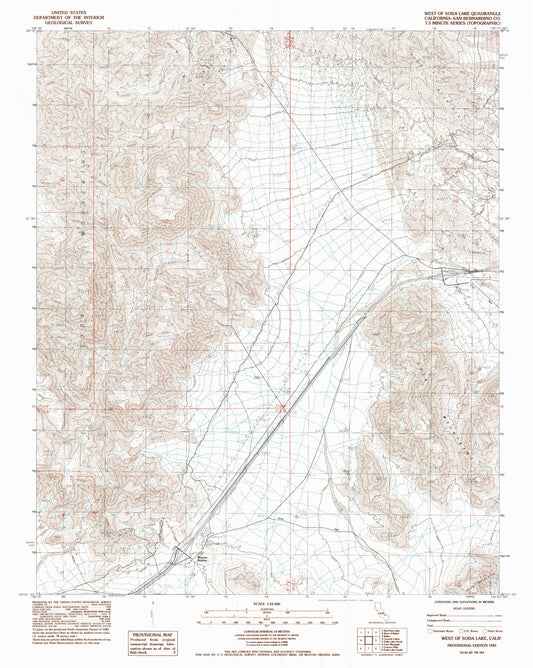 Classic USGS West of Soda Lake California 7.5'x7.5' Topo Map Image