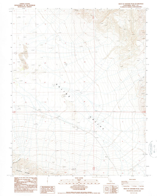 Classic USGS West of Ubehebe Peak California 7.5'x7.5' Topo Map Image