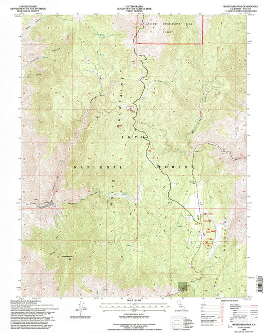 Classic USGS Westgard Pass California 7.5'x7.5' Topo Map Image