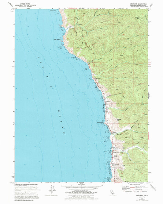 Classic USGS Westport California 7.5'x7.5' Topo Map Image