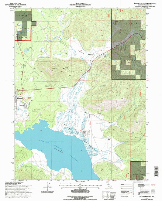 Classic USGS Westwood East California 7.5'x7.5' Topo Map Image