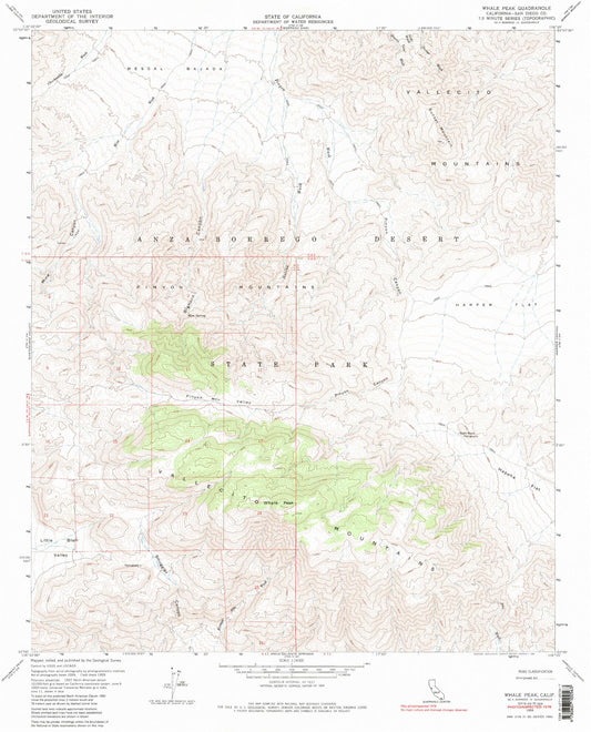 Classic USGS Whale Peak California 7.5'x7.5' Topo Map Image
