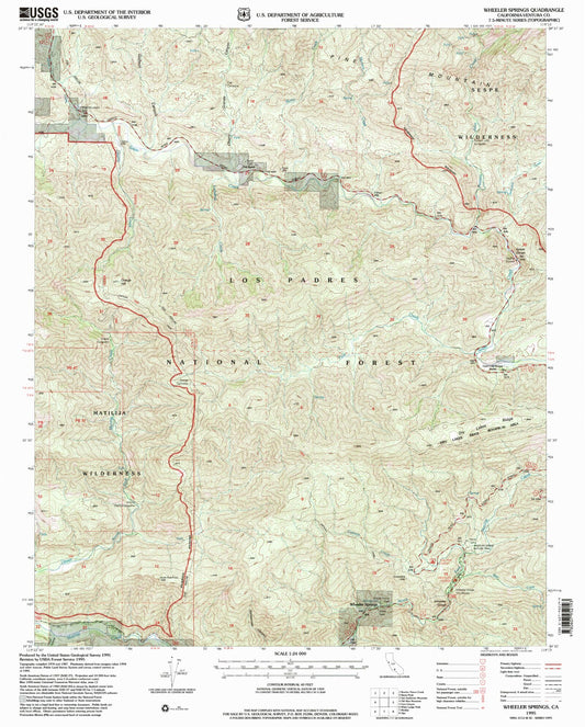 Classic USGS Wheeler Springs California 7.5'x7.5' Topo Map Image