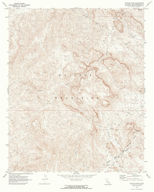 Classic USGS Whipple Wash California 7.5'x7.5' Topo Map Image