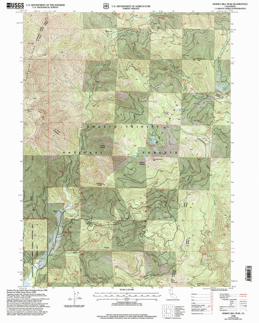 Classic USGS Whisky Bill Peak California 7.5'x7.5' Topo Map Image