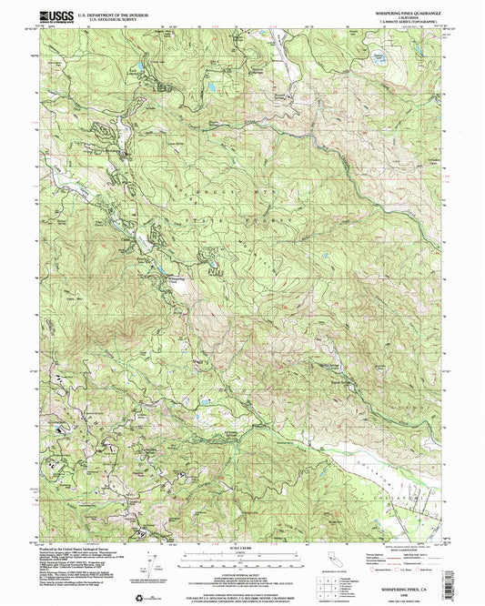 Classic USGS Whispering Pines California 7.5'x7.5' Topo Map Image