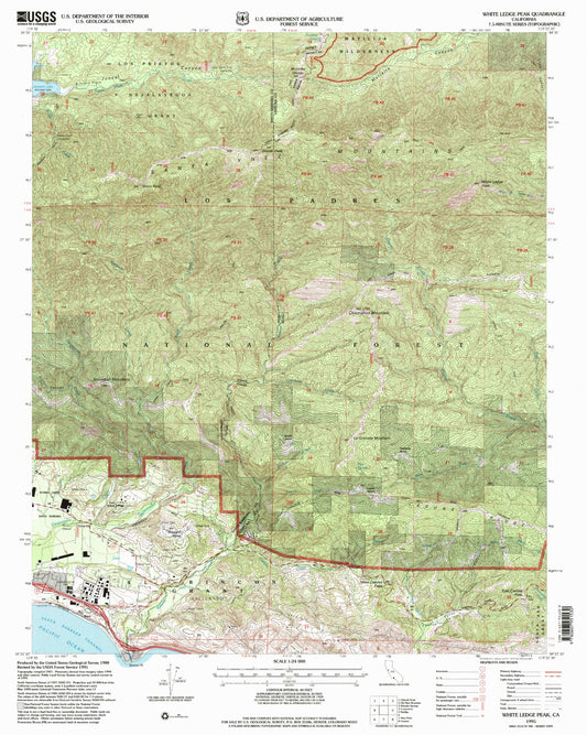 Classic USGS White Ledge Peak California 7.5'x7.5' Topo Map Image