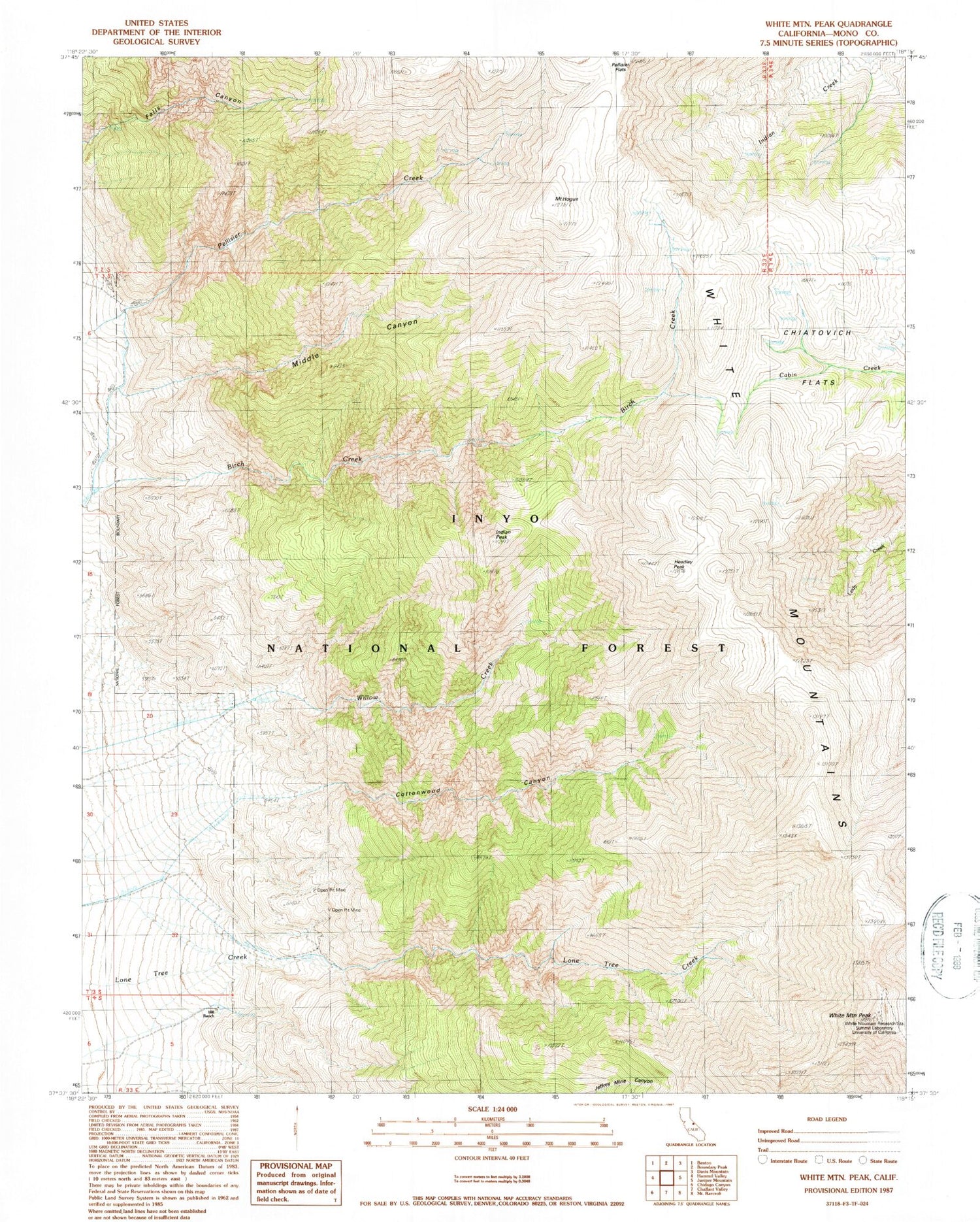 Classic USGS White Mountain Peak California 7.5'x7.5' Topo Map Image