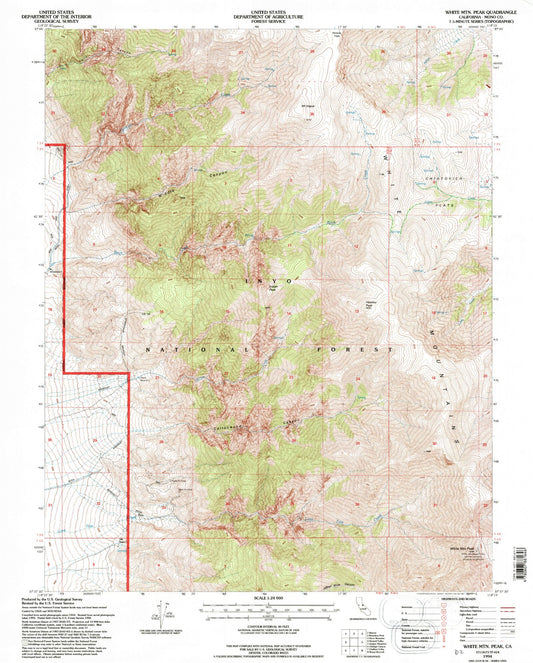 Classic USGS White Mountain Peak California 7.5'x7.5' Topo Map Image