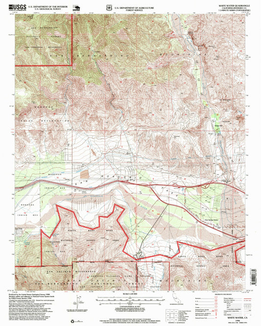 Classic USGS White Water California 7.5'x7.5' Topo Map Image