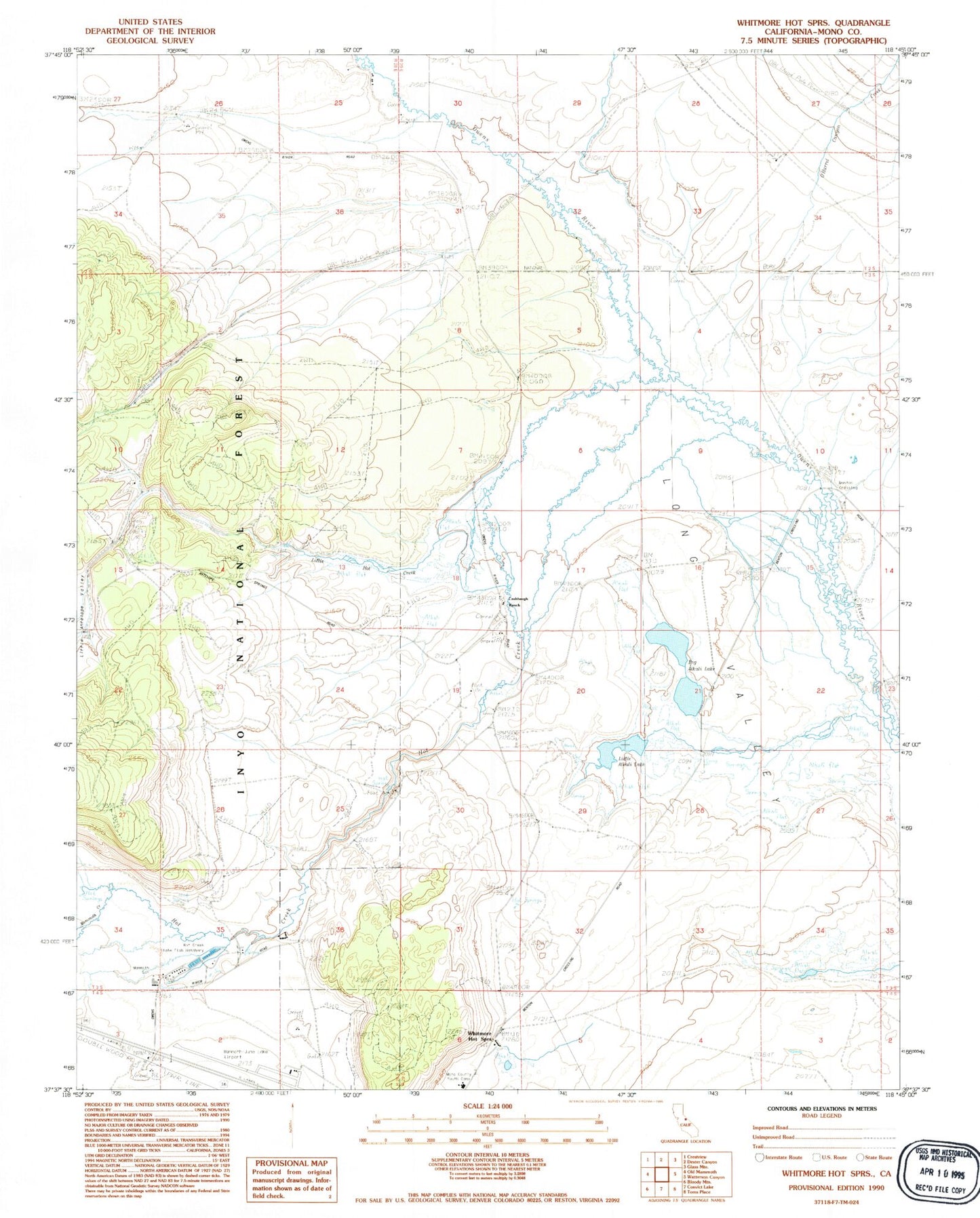 Classic USGS Whitmore Hot Springs California 7.5'x7.5' Topo Map Image