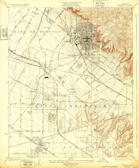 Classic USGS Whittier California 7.5'x7.5' Topo Map Image
