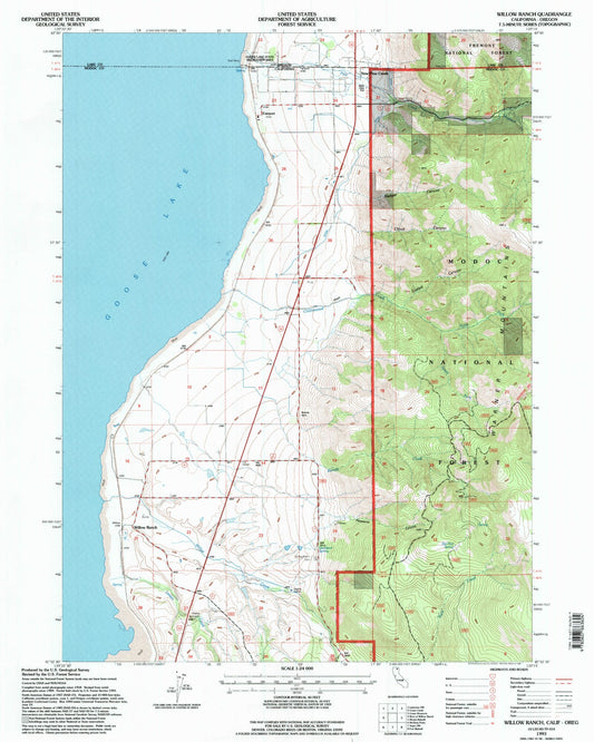Classic USGS Willow Ranch California 7.5'x7.5' Topo Map Image