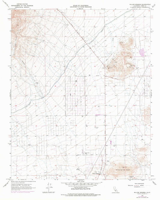 Classic USGS Willow Springs California 7.5'x7.5' Topo Map Image