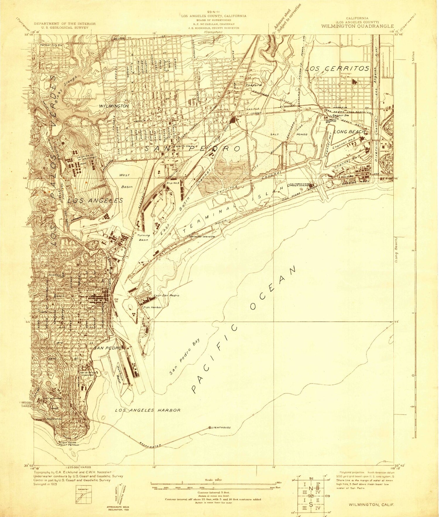 Classic USGS Wilmington California 7.5'x7.5' Topo Map Image
