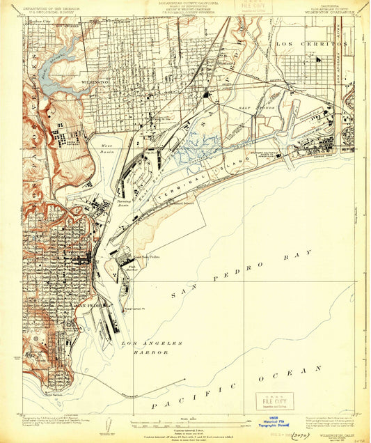 Classic USGS Wilmington California 7.5'x7.5' Topo Map Image