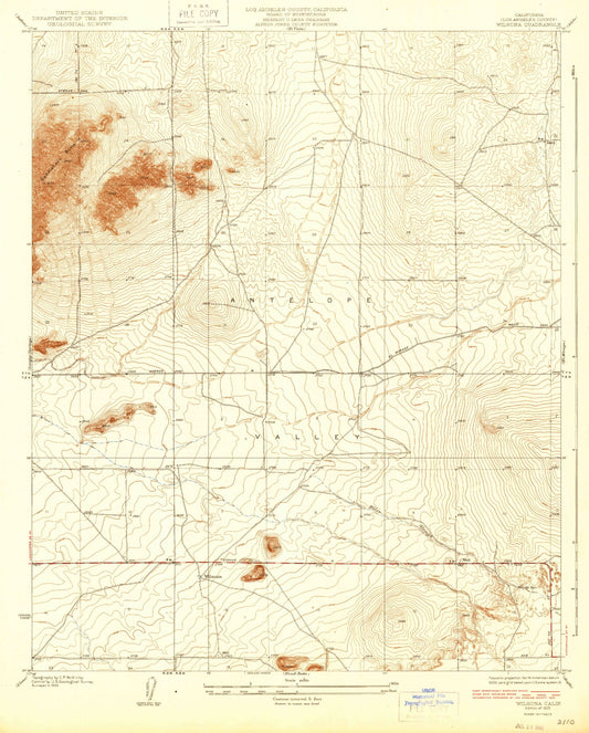 Classic USGS Wilsona California 7.5'x7.5' Topo Map Image