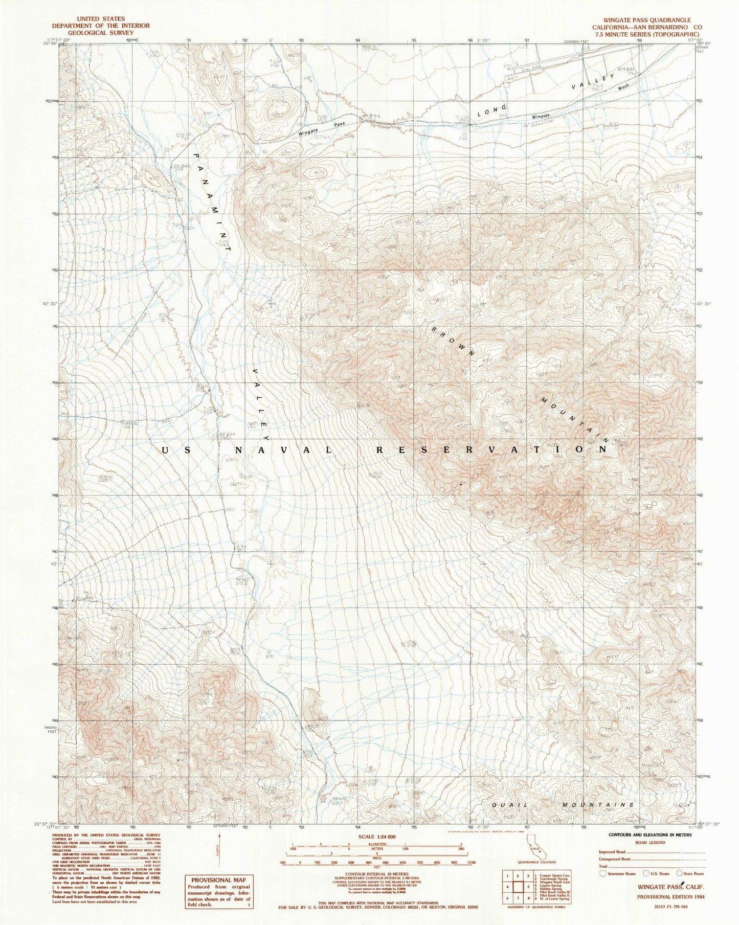 Classic USGS Wingate Pass California 7.5'x7.5' Topo Map Image