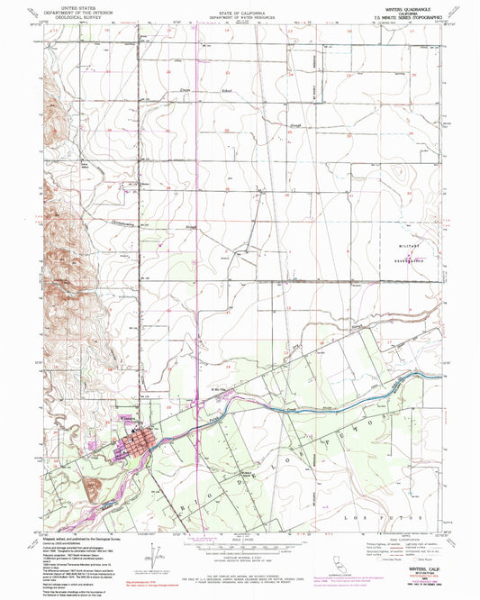 Classic USGS Winters California 7.5'x7.5' Topo Map Image