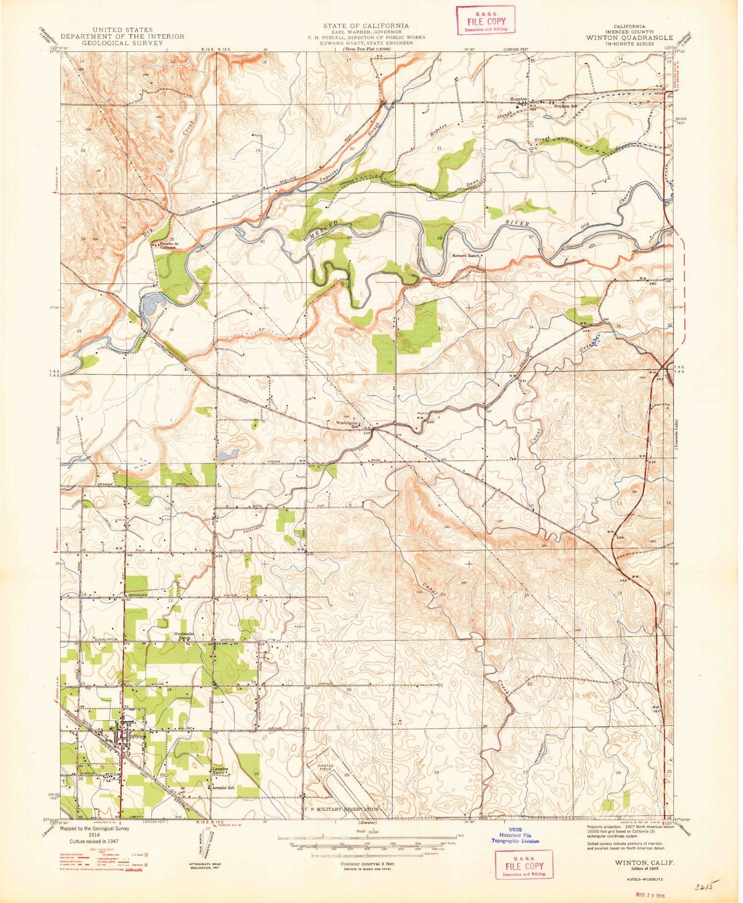 Classic USGS Winton California 7.5'x7.5' Topo Map Image