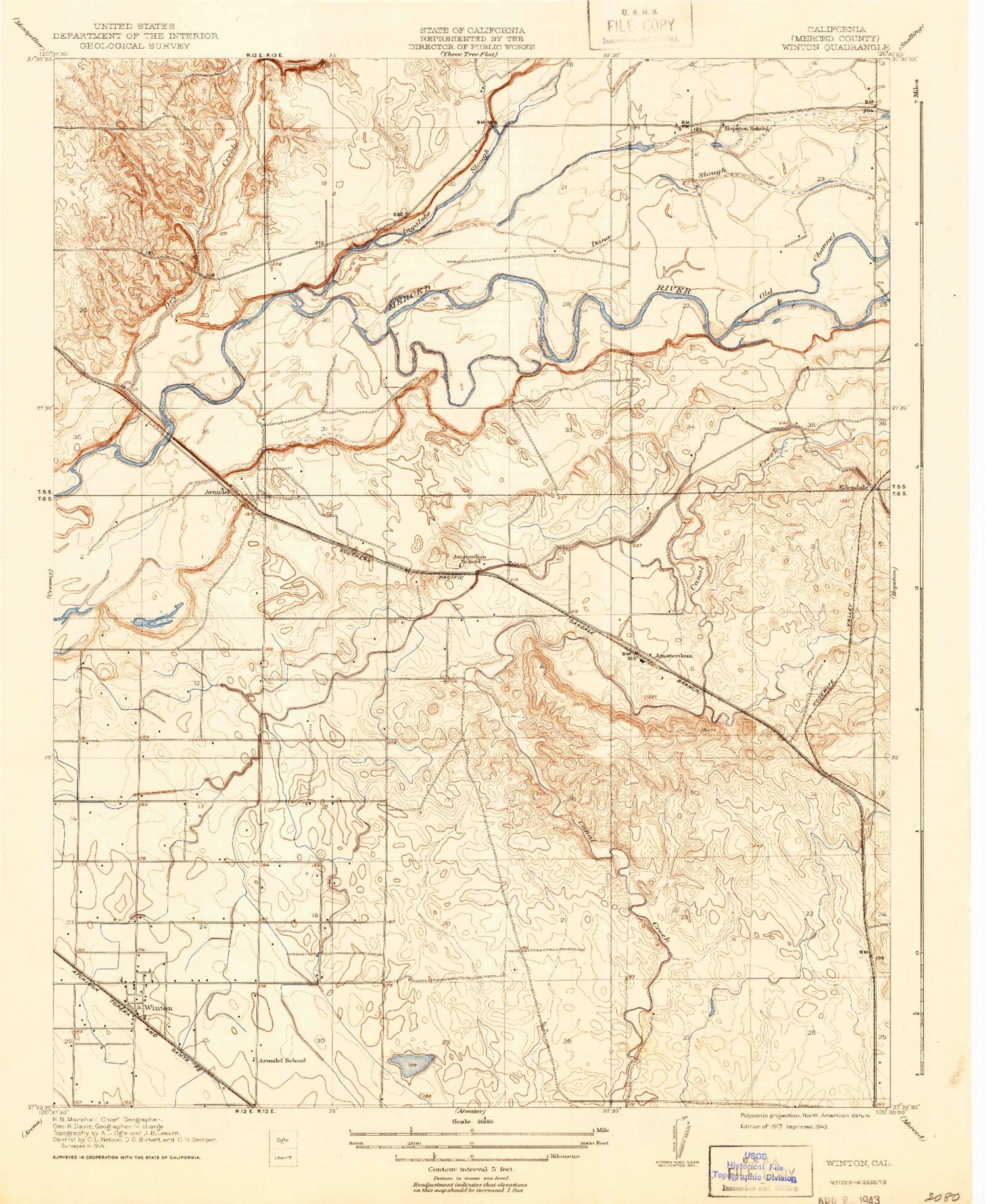 Classic USGS Winton California 7.5'x7.5' Topo Map Image