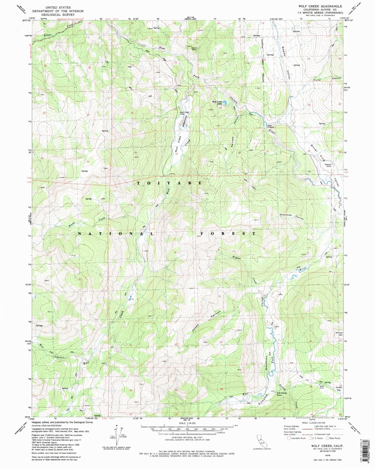 Classic USGS Wolf Creek California 7.5'x7.5' Topo Map Image