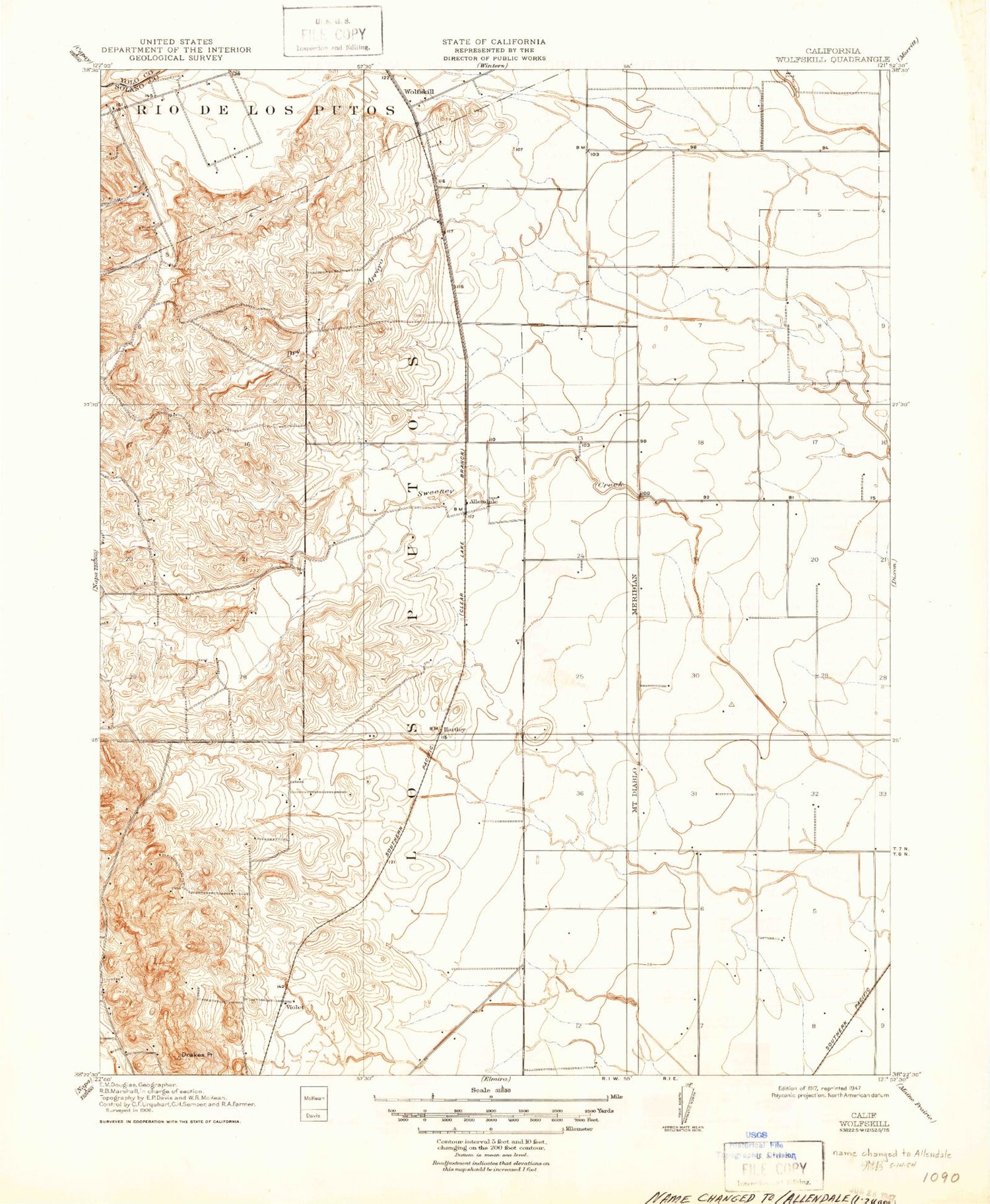 Classic USGS Allendale California 7.5'x7.5' Topo Map Image