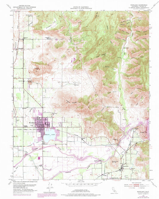 Classic USGS Woodlake California 7.5'x7.5' Topo Map Image