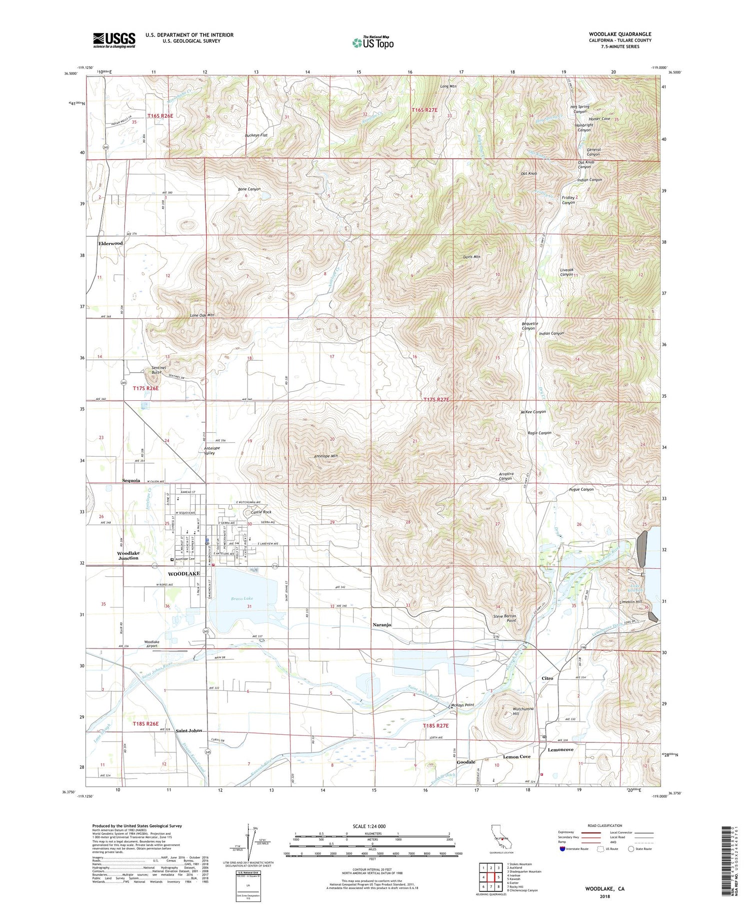 Woodlake California US Topo Map Image