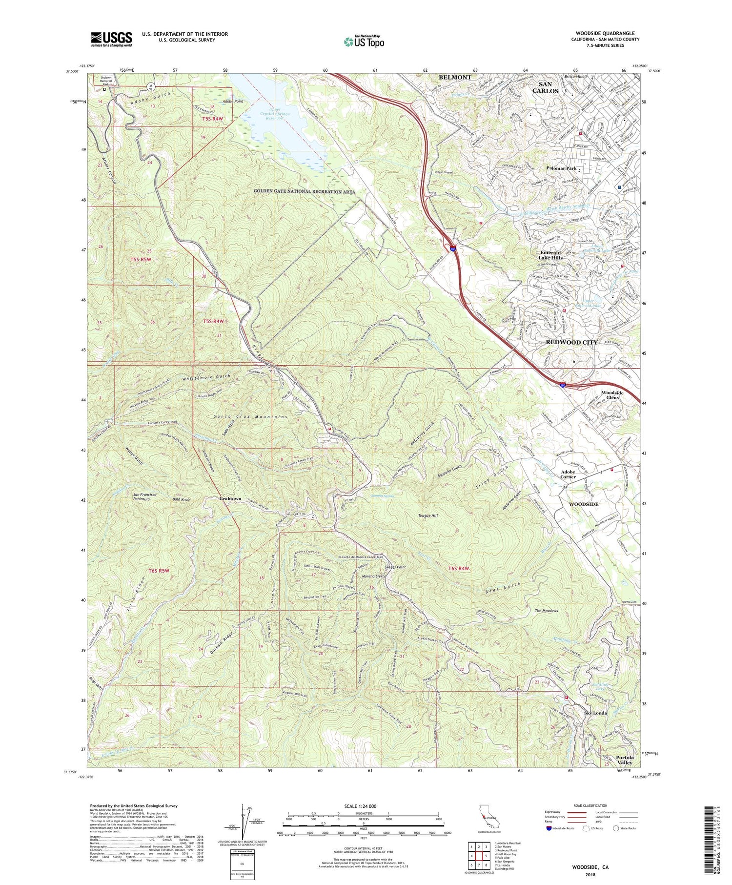 Woodside California US Topo Map Image
