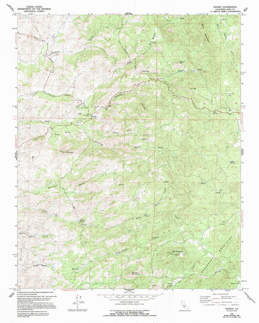 Classic USGS Woody California 7.5'x7.5' Topo Map Image
