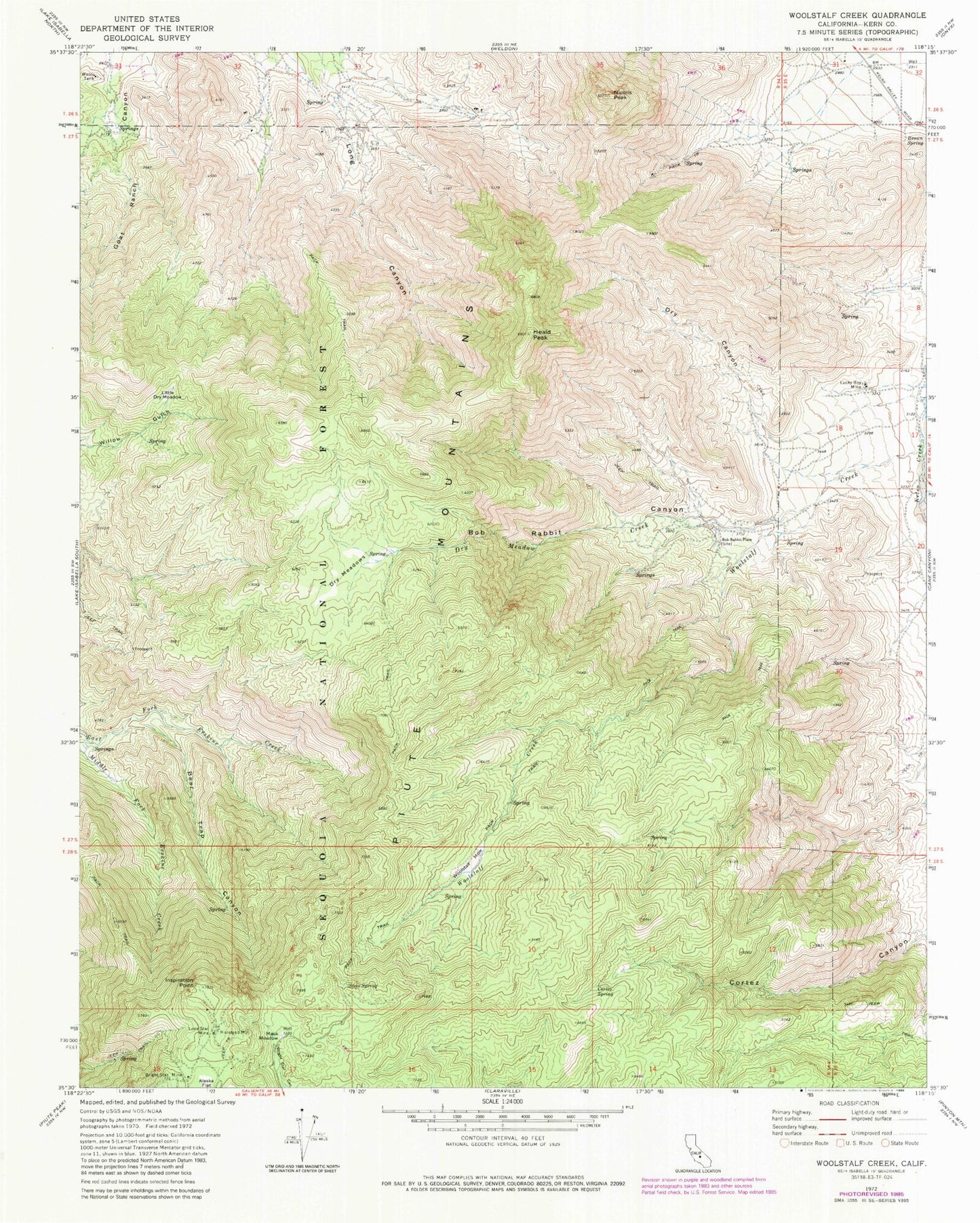 Classic USGS Woolstalf Creek California 7.5'x7.5' Topo Map Image