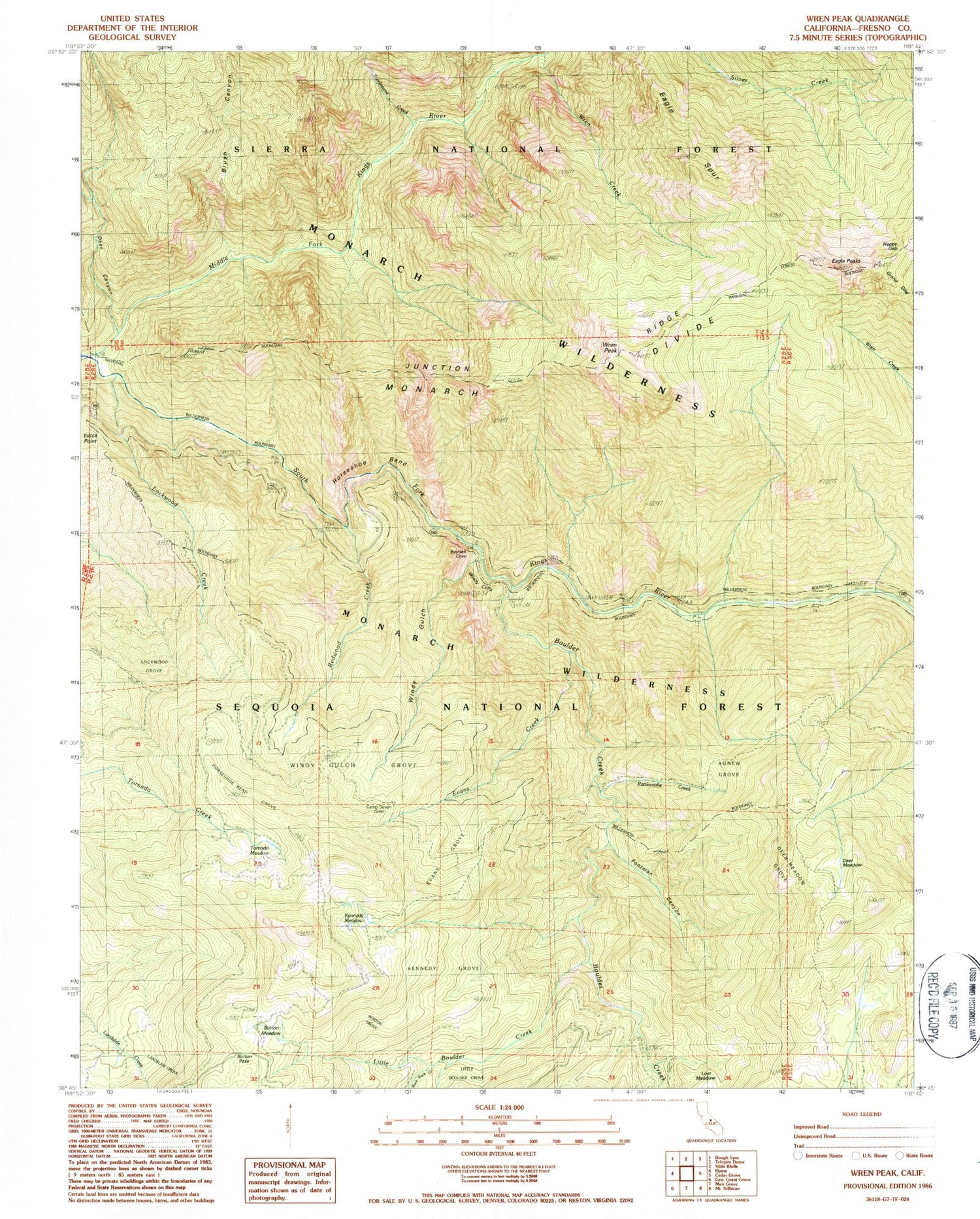 Classic USGS Wren Peak California 7.5'x7.5' Topo Map Image