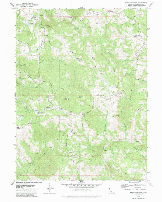 Classic USGS Yager Junction California 7.5'x7.5' Topo Map Image