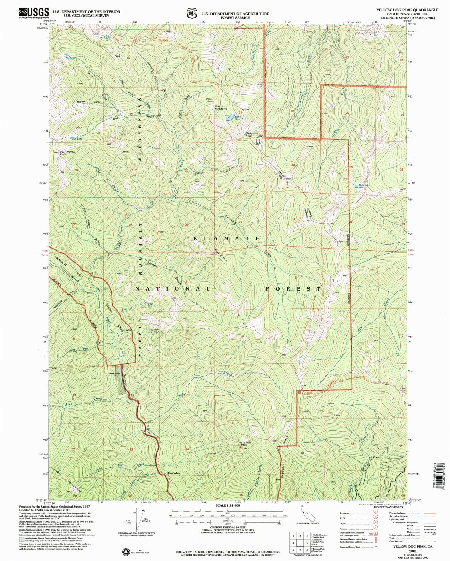Classic USGS Yellow Dog Peak California 7.5'x7.5' Topo Map Image