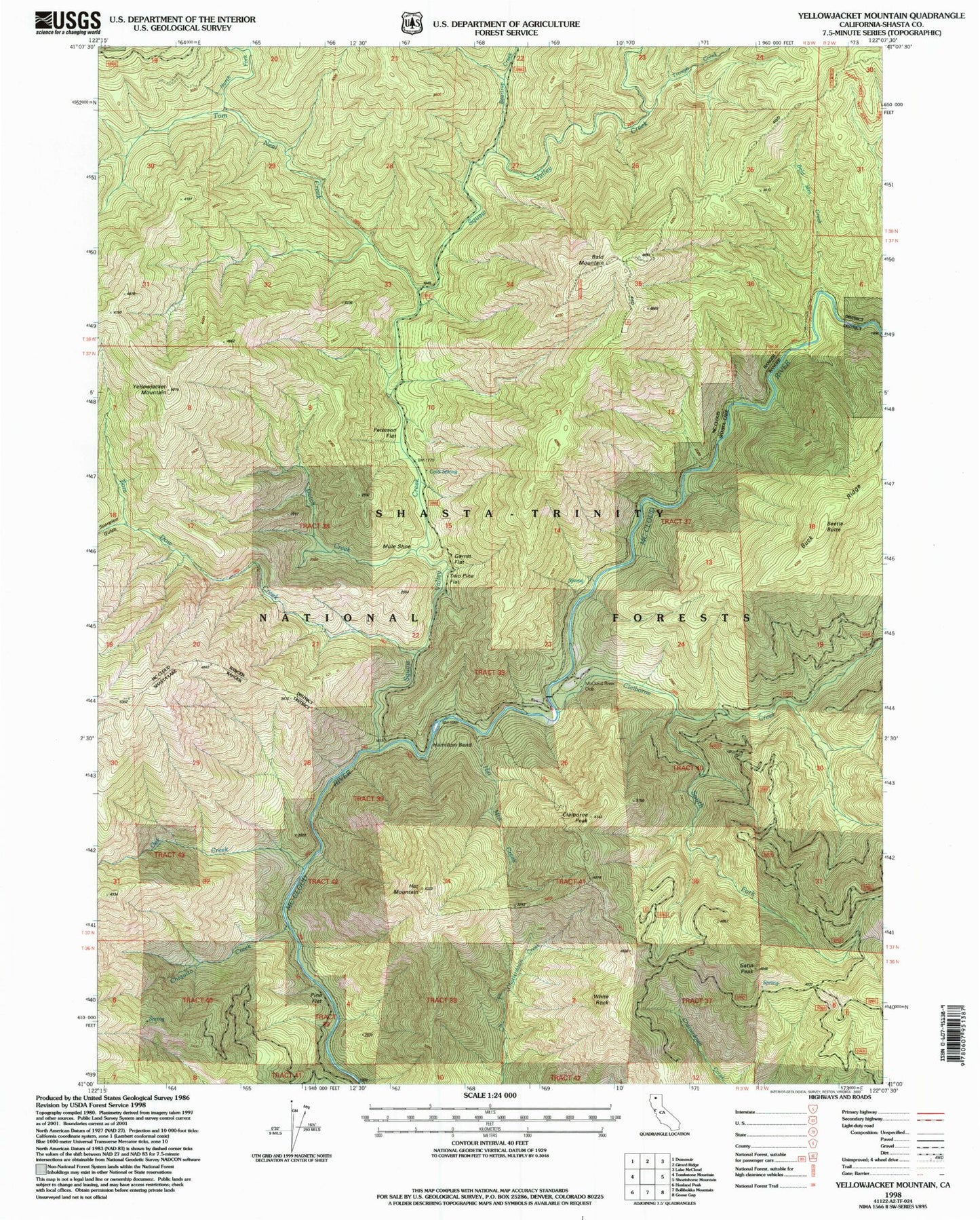 Classic USGS Yellowjacket Mountain California 7.5'x7.5' Topo Map Image