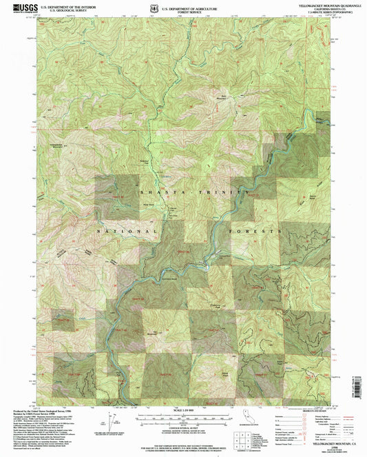 Classic USGS Yellowjacket Mountain California 7.5'x7.5' Topo Map Image