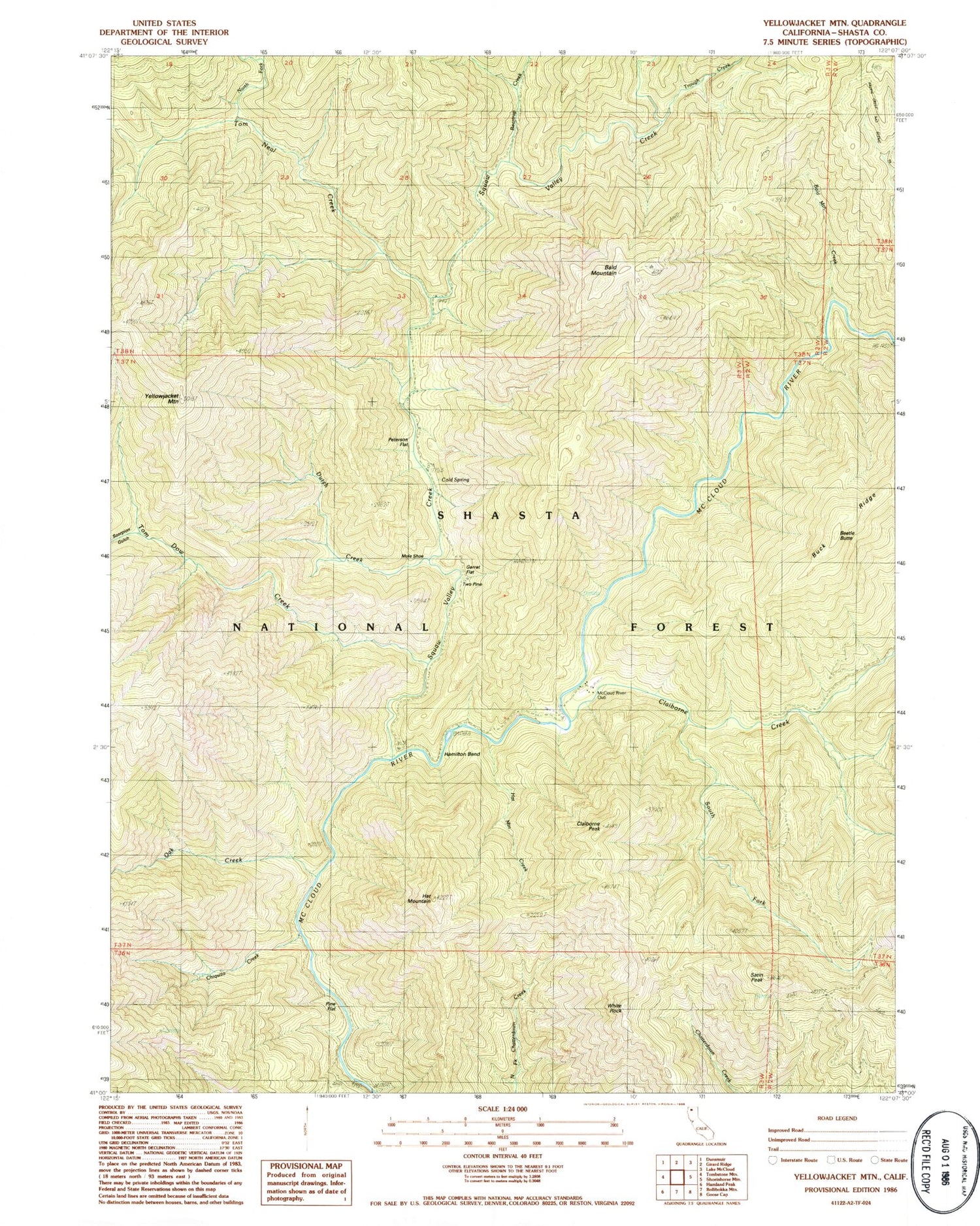 Classic USGS Yellowjacket Mountain California 7.5'x7.5' Topo Map Image