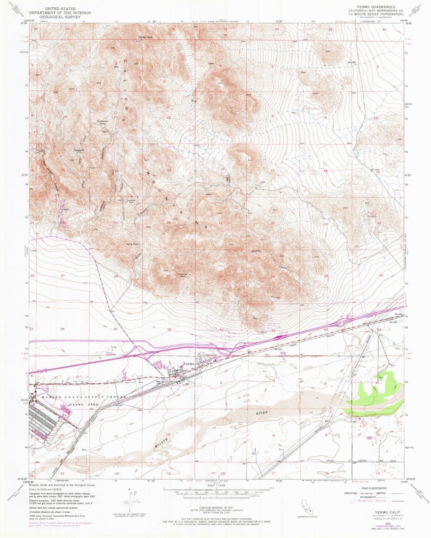 Classic USGS Yermo California 7.5'x7.5' Topo Map Image