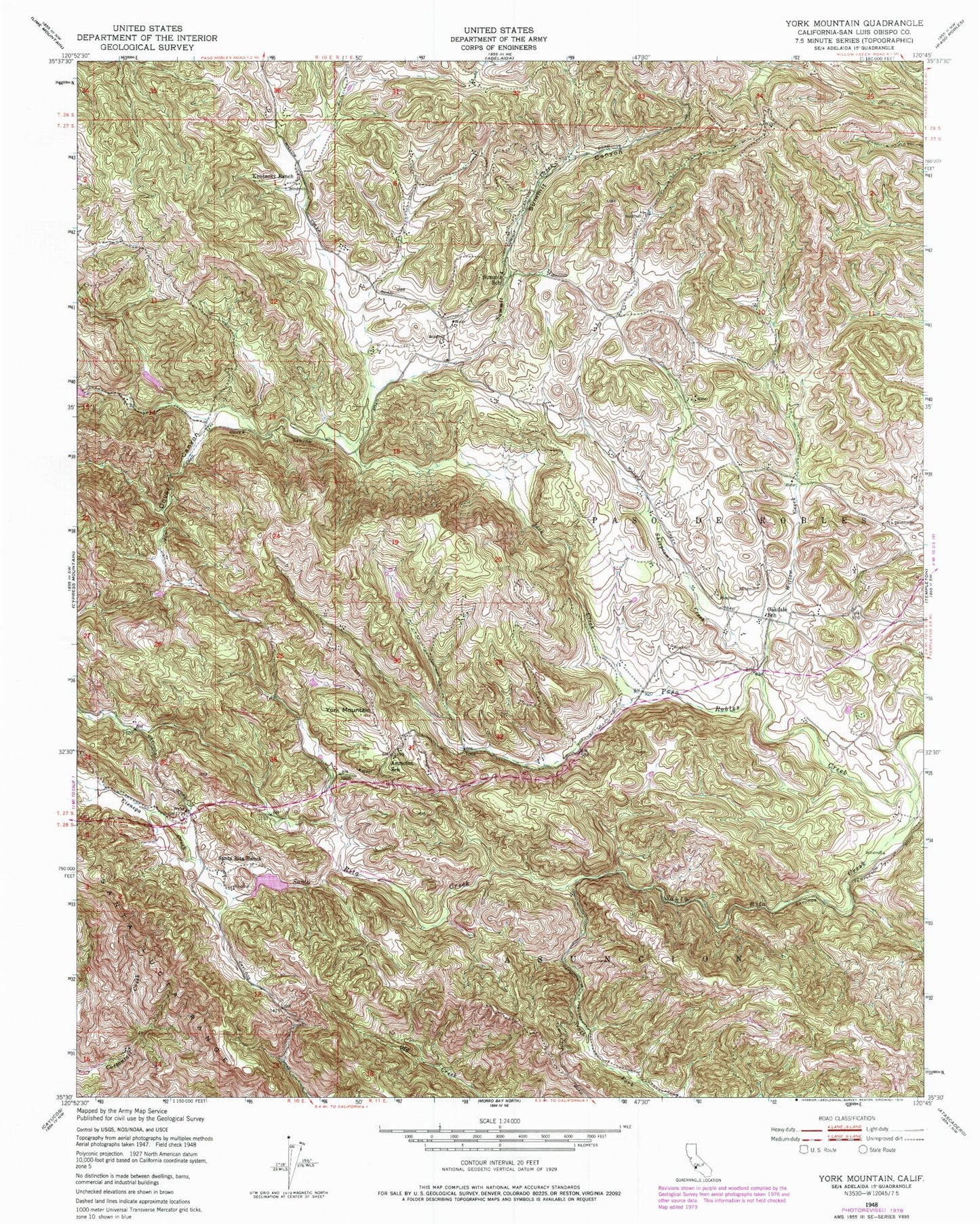 Classic USGS York Mountain California 7.5'x7.5' Topo Map Image