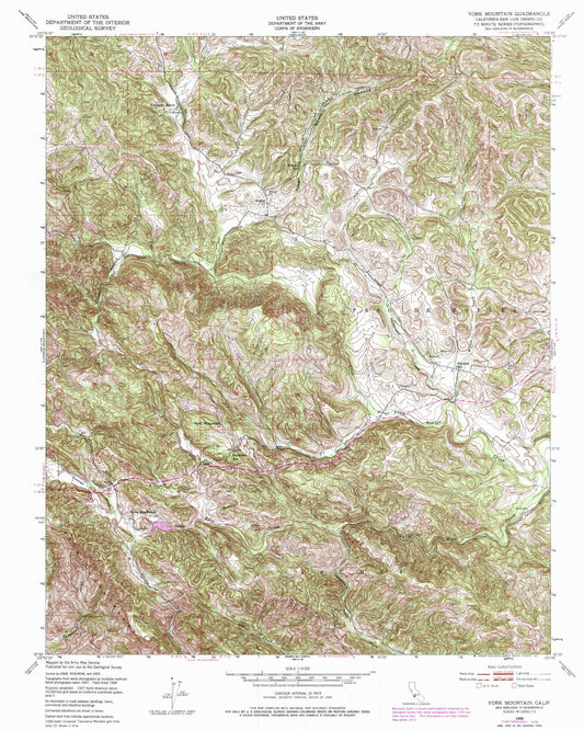 Classic USGS York Mountain California 7.5'x7.5' Topo Map Image