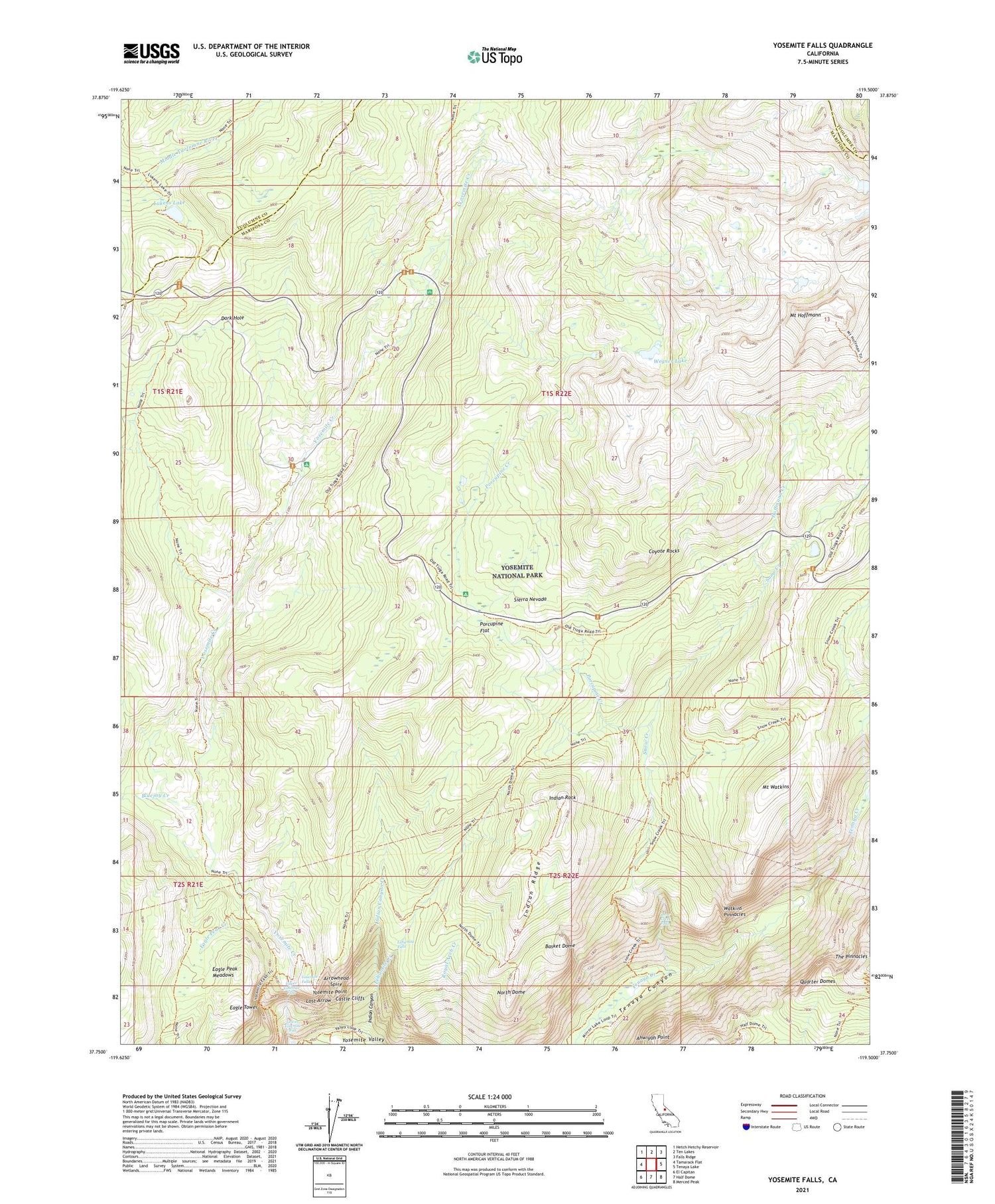 Yosemite Falls California US Topo Map Image