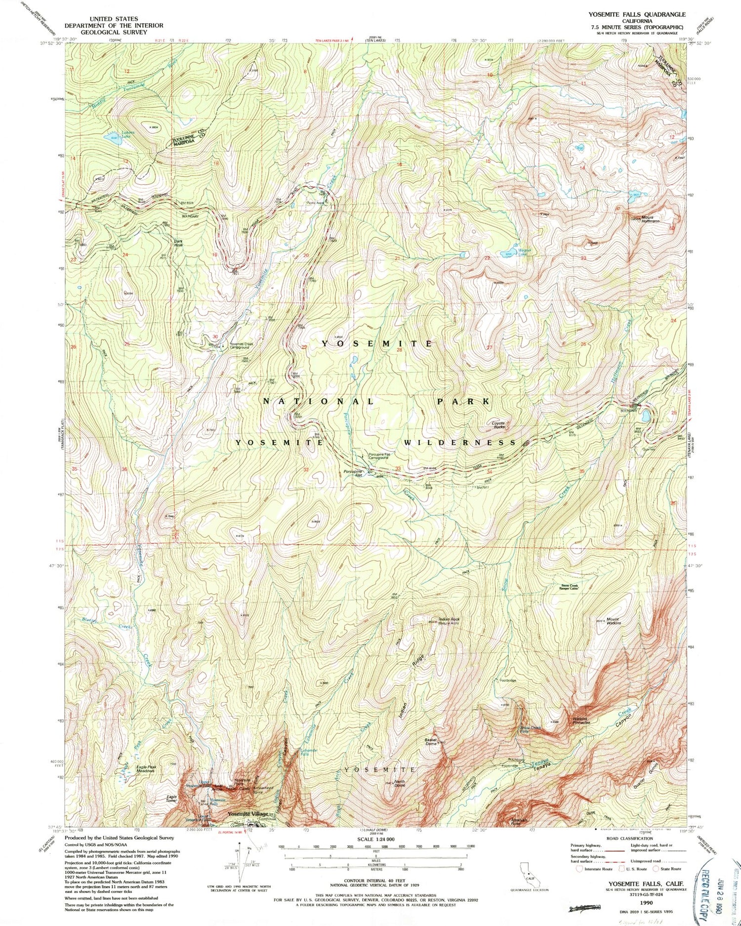 USGS Classic Yosemite Falls California 7.5'x7.5' Topo Map Image