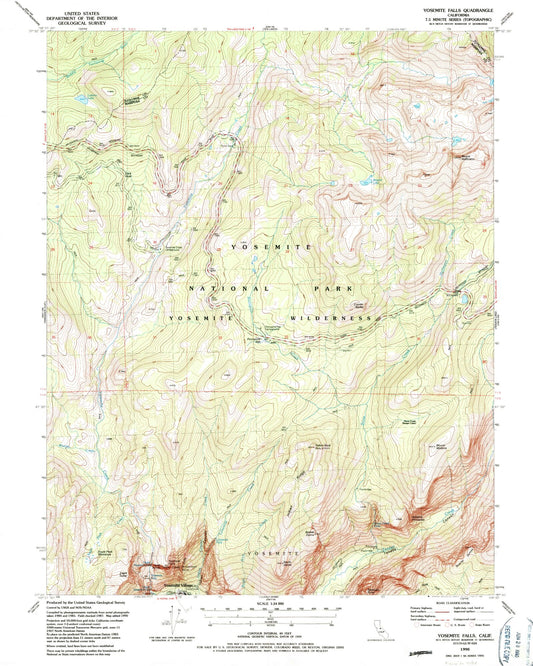 USGS Classic Yosemite Falls California 7.5'x7.5' Topo Map Image