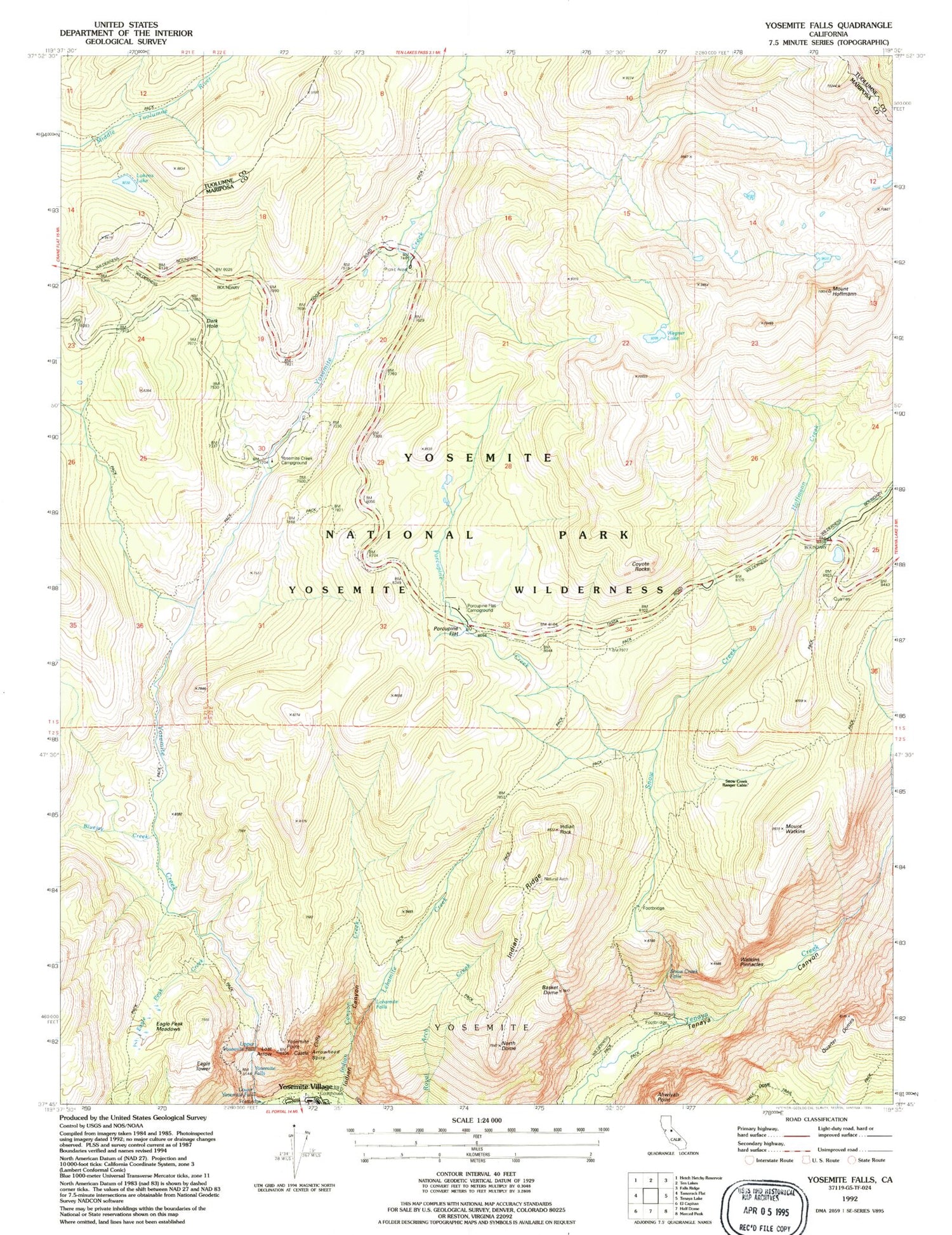 USGS Classic Yosemite Falls California 7.5'x7.5' Topo Map Image