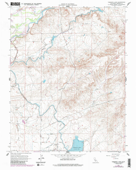 Classic USGS Yosemite Lake California 7.5'x7.5' Topo Map Image